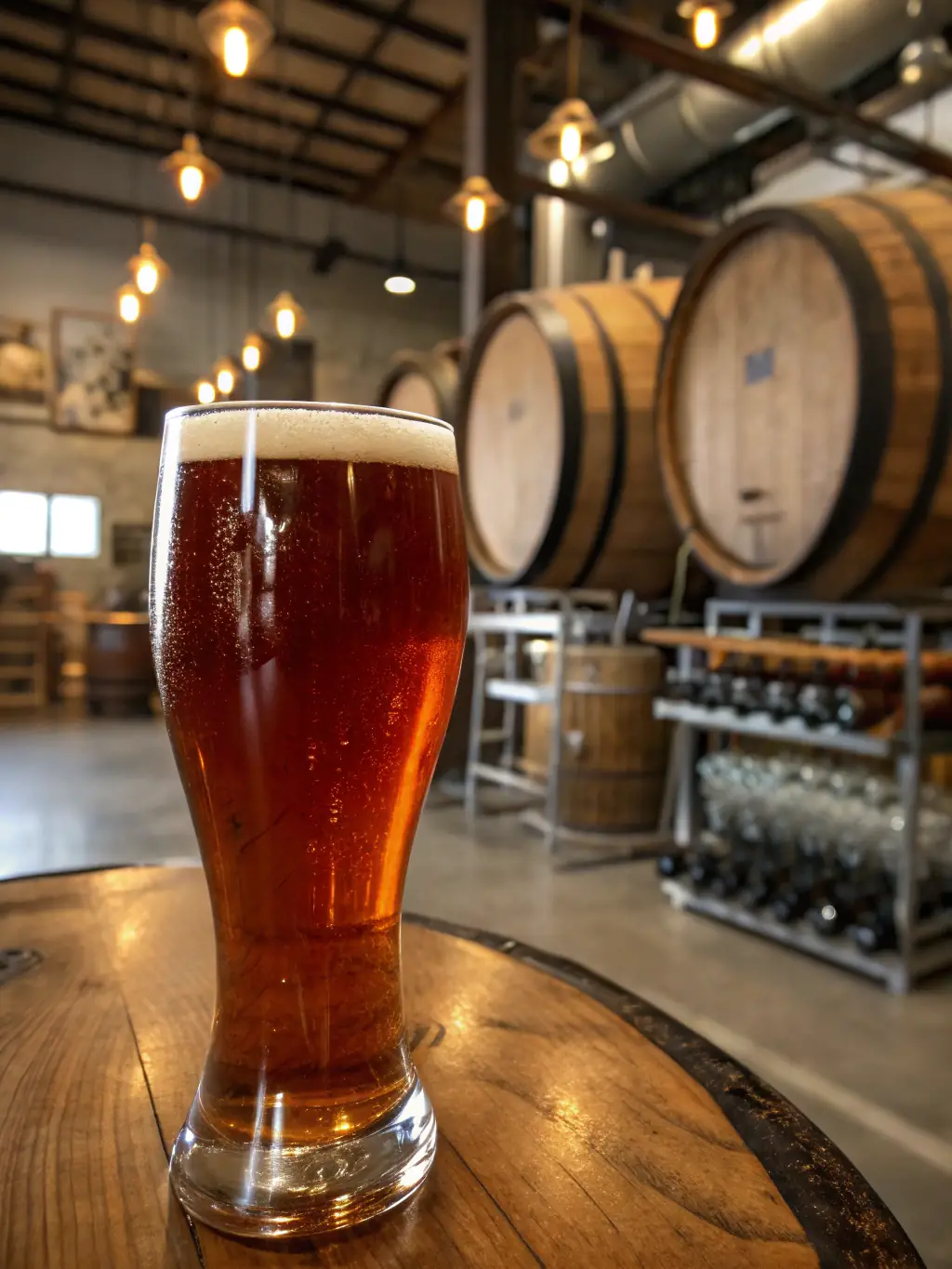 A close-up of a brewer tasting a freshly brewed beer in a modern brewery setting, representing recipe development and brewing techniques.